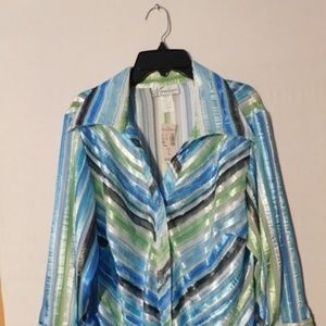 Dressbarn Shiny Blouse Large Long Sleeve